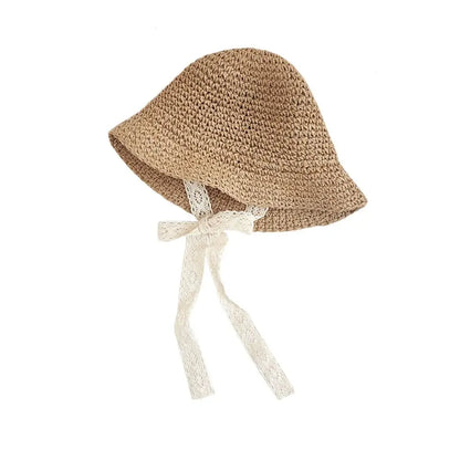 Fashion Lace Baby Hat Summer Straw Bow Baby Girl Cap Beach Children Panama Hat Princess Baby Hats and Caps for Kids 1PC