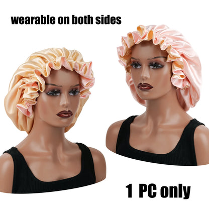 1Pc Double-Layered Minimalist Hair Bonnet Satin Bonnet Sleep Caps Can Be Worn on Both Sides Versatile Cap for Men/Women