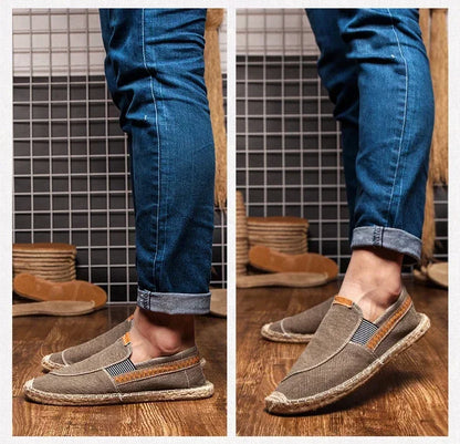 Mens Casual Vintage Loafers Flat Hemp Bottom Fishermen Shoes Driving Soft Shoes Holiday Beach Sailing Bohemian Autumn Size 38-45