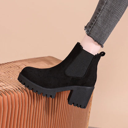 2024 Women Designer Elegant Platform Round Toe Zipper Ankle Boots Women Autumn Winter Comfy Platform Short Boots Shoes for Women