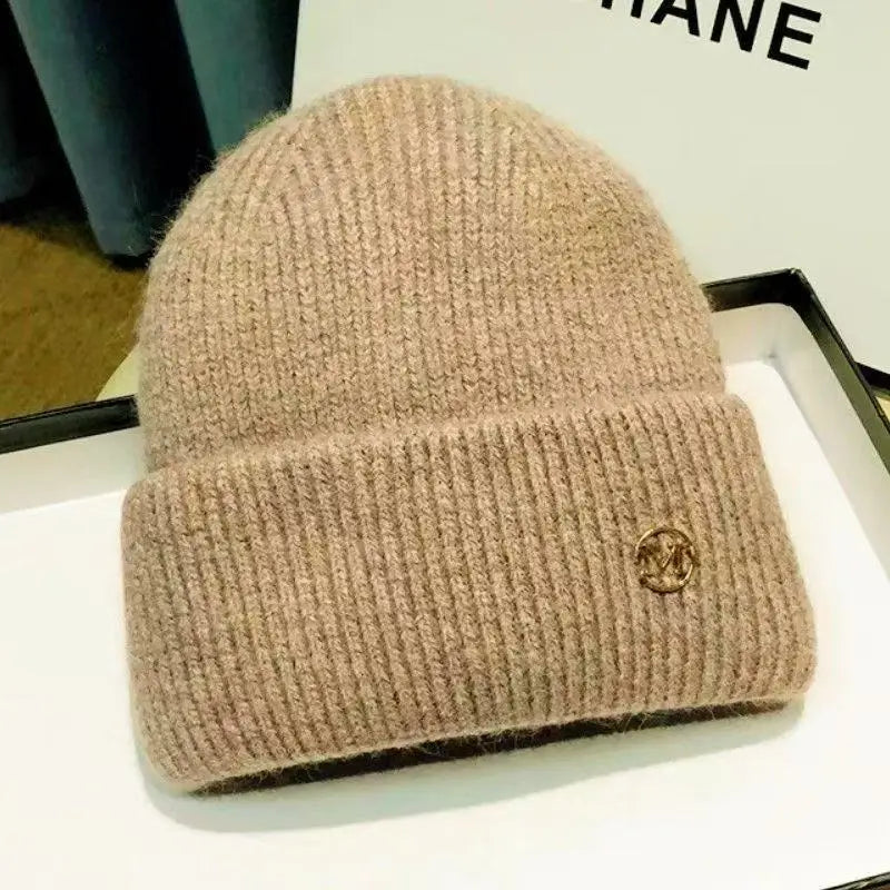 Women's Winter Hats Soft Knit Beanie Warm Rabbit Fur Cute Solid Color Slouchy Cap Casual Outdoor Fashion Solid Adult Cover Head