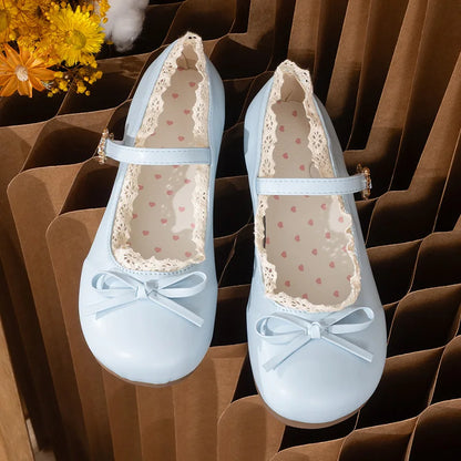 Spring Autumn Pink White Mary Janes Flat Shoes Woman Round Toe Buckle Strap Lolita Girls Student Ballet Flats Plus Size