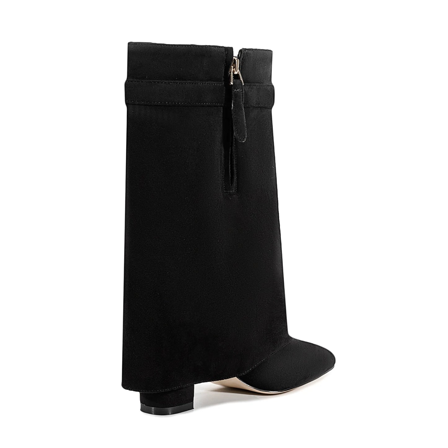 Autumn Winter New Pointed Metal Buckle Knee High Women's Boots, Thick High-heeled Pants Boots, Fashionable Mid Leg Boots