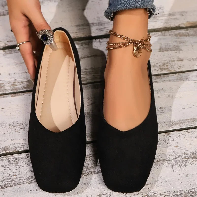 Women's Loafers 2025 New Elegant Ladies Causal Flat Shoes Square-toe Spring Autumn Shallow Women's Fashion Ballet Shoes Simple