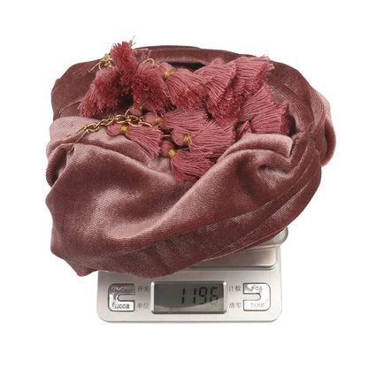 New Muslim Women Velvet Tassel Turban Hat Soft Stretch Bohemian Cross Pullover Bandana Headband Beanie Cap Islamic Head Wrap