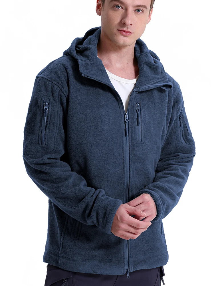 Men's Tactical Fleece Jacket Winter Warm Full Zip Military Hoodies Multi-Pockets Hiking Hunting Outdoor Coats