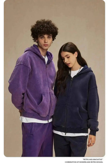 IEFB Men's Wear Wax Printing Vintage Male Hoodies Oversized Loose Zipper Water Washed Plush Sweatshirt Trendy New 9C9349