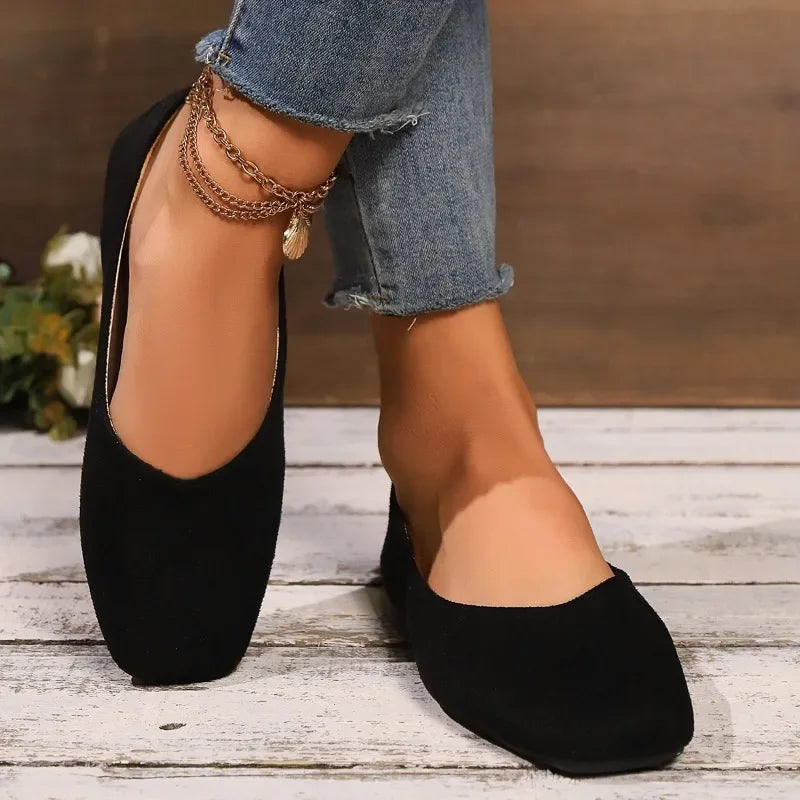 Women's Loafers 2025 New Elegant Ladies Causal Flat Shoes Square-toe Spring Autumn Shallow Women's Fashion Ballet Shoes Simple