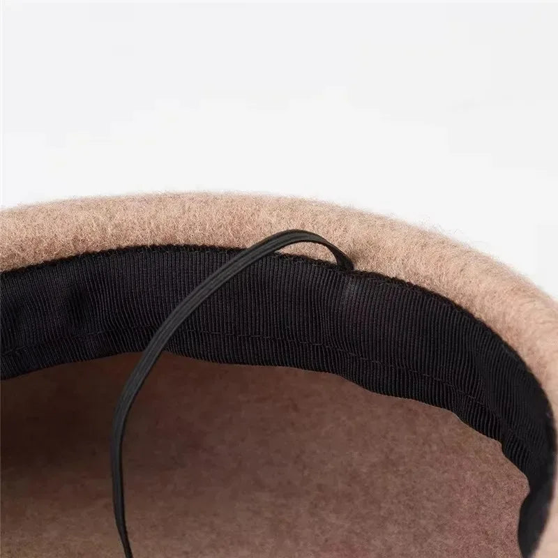 Women Wool Felt Berets Hat Vintage Hard Top Concave Top Fedoras Hats Wedding Fascinator Hats Wedding Cocktail Party Pillbox Cap