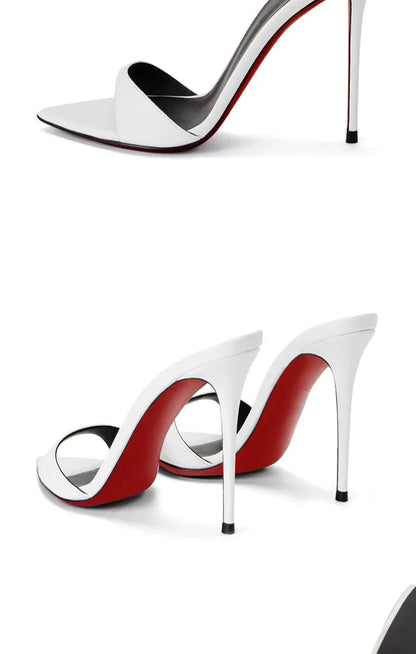 Pointed black nude high heels, women's super high heels, sandals, slim heels, temperament, wearing half slippers 33-46