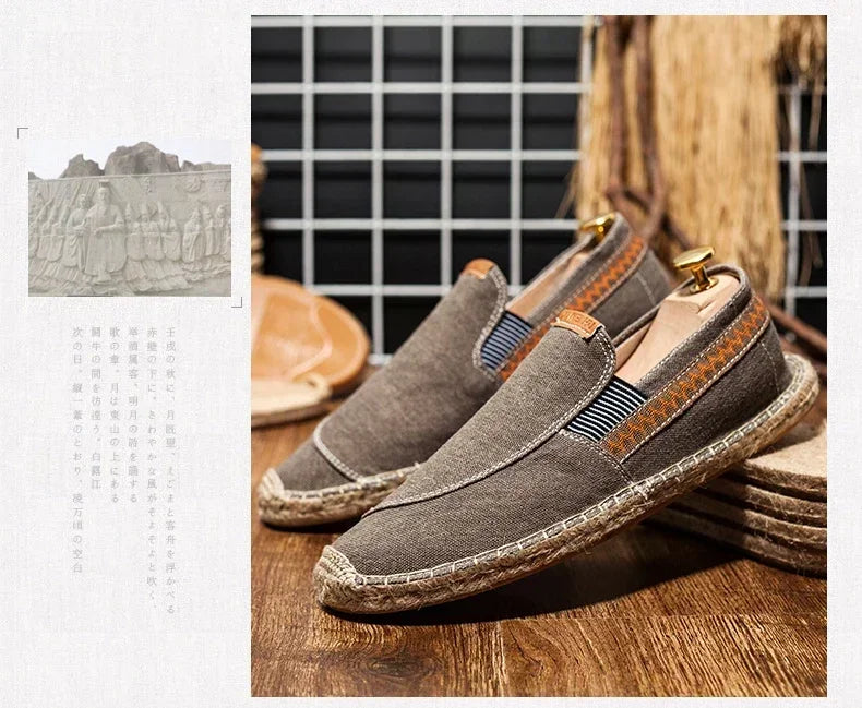 Mens Casual Vintage Loafers Flat Hemp Bottom Fishermen Shoes Driving Soft Shoes Holiday Beach Sailing Bohemian Autumn Size 38-45