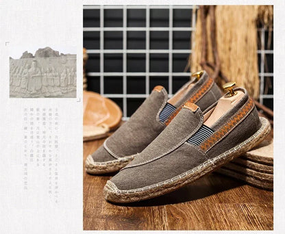 Mens Casual Vintage Loafers Flat Hemp Bottom Fishermen Shoes Driving Soft Shoes Holiday Beach Sailing Bohemian Autumn Size 38-45