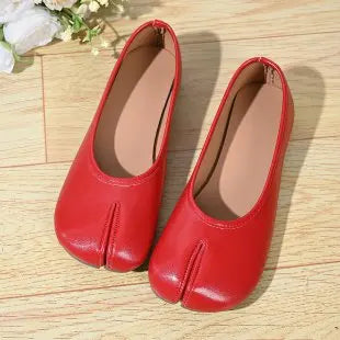 Fashion Soft Leather Split Toe Women Tabi Ballet Flats Spring Autumn Comfortable Walking Lazy Loafers Casual Girls Dance Shoes