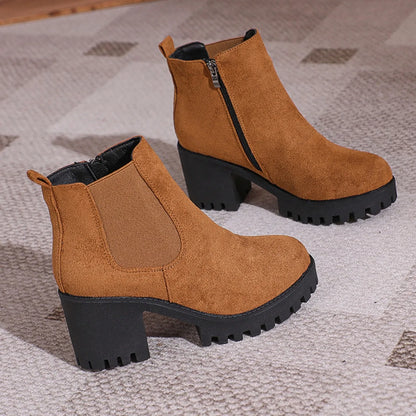 2024 Women Designer Elegant Platform Round Toe Zipper Ankle Boots Women Autumn Winter Comfy Platform Short Boots Shoes for Women
