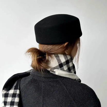 2025 Women's Hard Top Wool Beret Hat White Black Khaki Wool Felt Newsboy Hat Fashion Retro Fascinating Hostess Formal Designer
