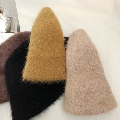 Good Angola Long Rabbit Fur Fisherman Bucket Hat Winter Fashion Soft Warm Wool Basin Cap Foldable Women Gift