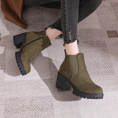 2024 Women Designer Elegant Platform Round Toe Zipper Ankle Boots Women Autumn Winter Comfy Platform Short Boots Shoes for Women