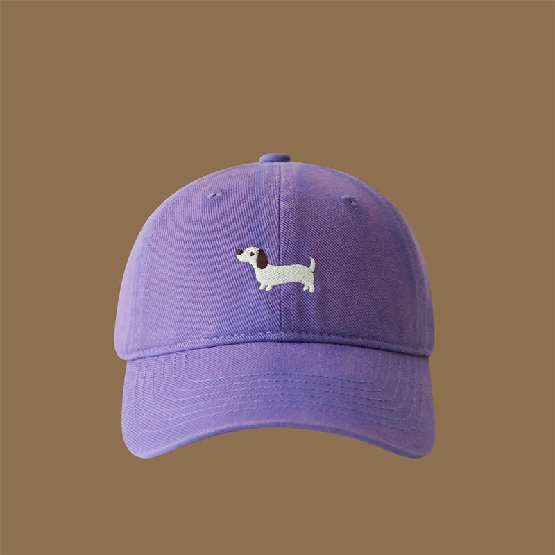 New Embroidered Dachshund Washed Cotton Baseball Cap Fashion Women Adjustable Wide Brim Trucker Hat Outdoor Men Snapback Caps