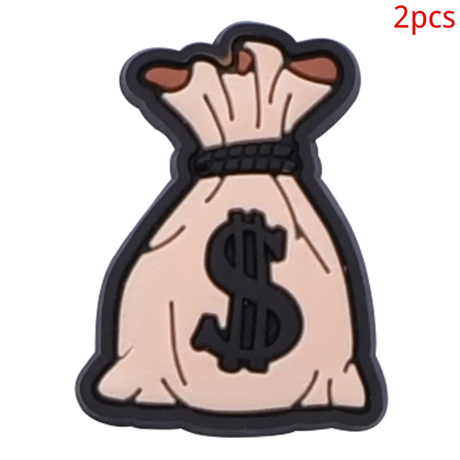 2pcs Lot Coin Money Shaped Character Shoe Buckles Charms Combination Designer for Women Accessories for Girls Adults Unisex Gift