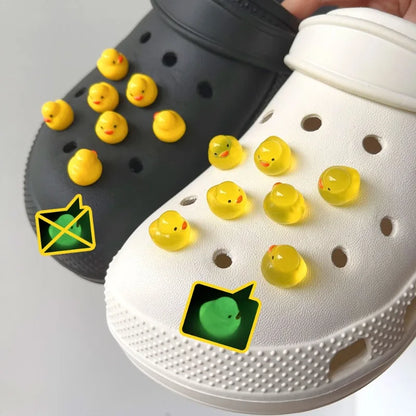 3D Cute Chubby Yellow Duck Noctilucent Shoe Charms for Crocs Garden Sandal Clogs Pins Decorations Slipper Accessories Girl Gift