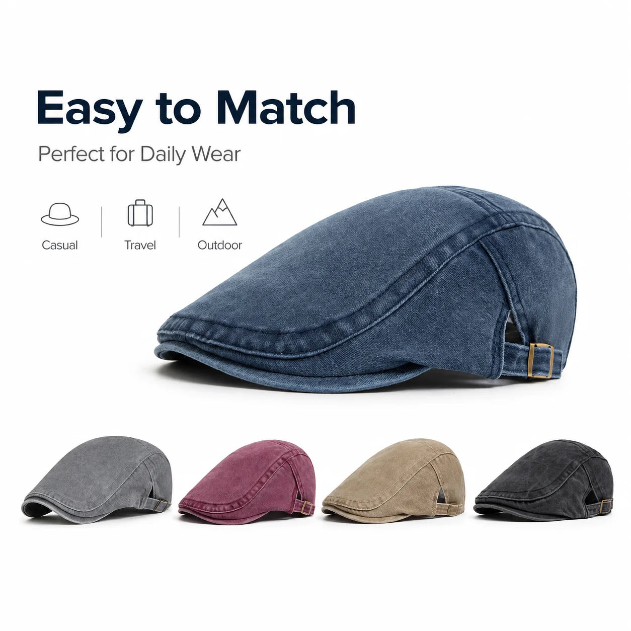 Vintage Washed Cotton Flat Cap Men Newsboy Hat Duckbill Ivy Cap Women Casual Driving Cabbie Painter Beret Spring Autumn