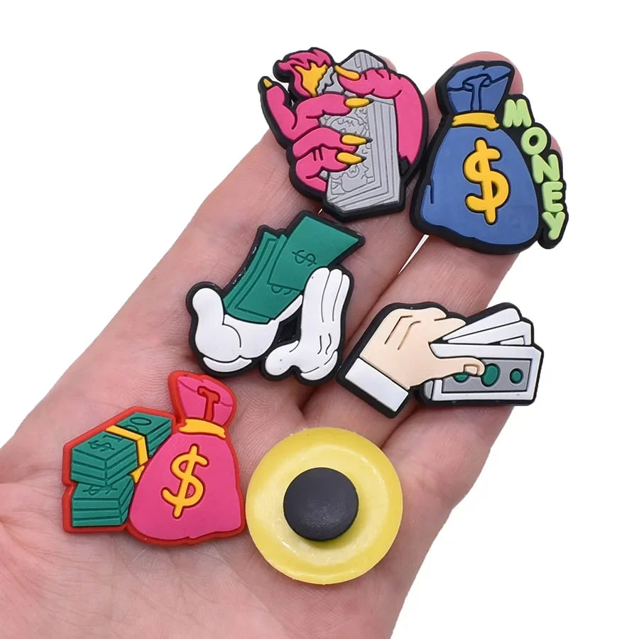 2pcs Lot Coin Money Shaped Character Shoe Buckles Charms Combination Designer for Women Accessories for Girls Adults Unisex Gift