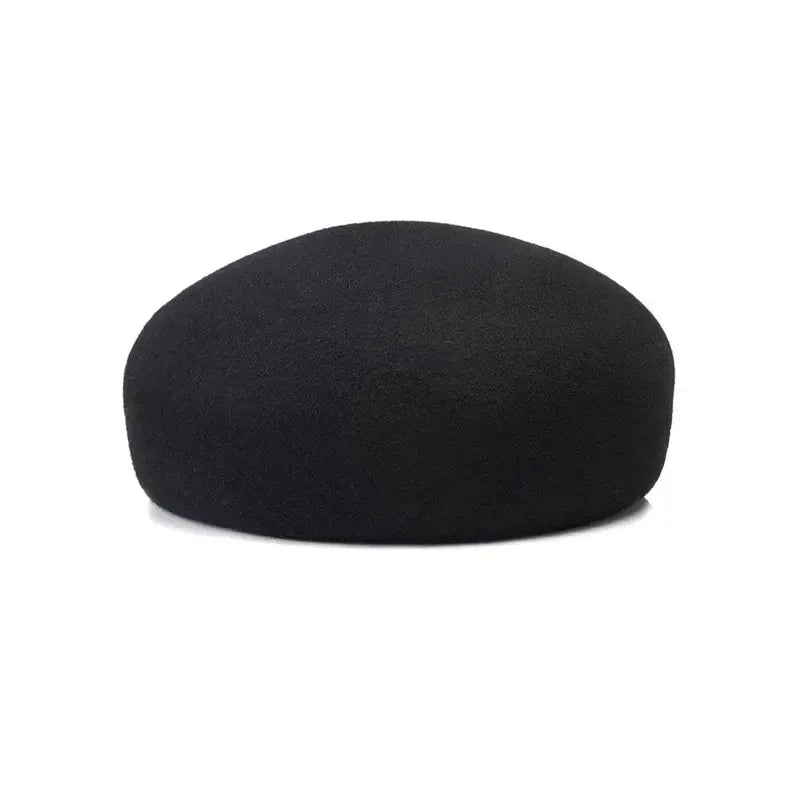 Women Wool Felt Berets Hat Vintage Hard Top Concave Top Fedoras Hats Wedding Fascinator Hats Wedding Cocktail Party Pillbox Cap