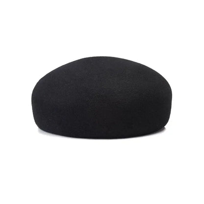 Women Wool Felt Berets Hat Vintage Hard Top Concave Top Fedoras Hats Wedding Fascinator Hats Wedding Cocktail Party Pillbox Cap