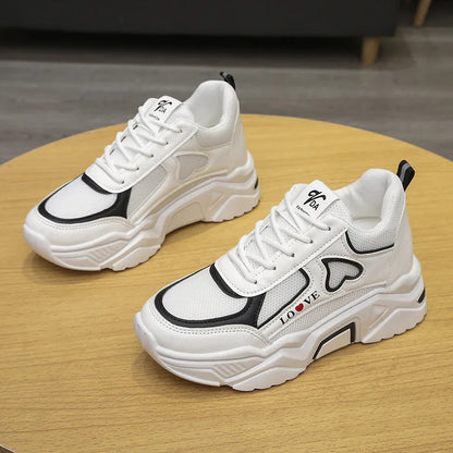 2024 New spring autumn Lace-up Wedge Sneakers Women Breath Thick Bottom lightweight sports shoes Comfortable Leisure Shoes