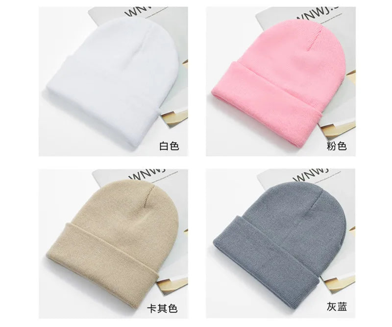 Acrylic Beanie Cap for Adult Winter Women Men Plain Skullies Beanie Hats Custom Logo Knitted Hats SKullies Skullcap
