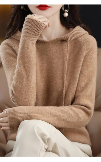 Hooded Sweater Fashion Women Autumn Winter Long Sleeve Solid Color Knitted Hoodies Lady Loose Drawstring Casual Pullover Hoodie