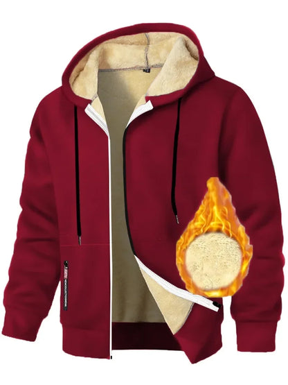 Animal Game Casual Hoodies for Men Heavyweight Fleece Sweatshirt Thick Sherpa Lined Hooded Zipper Jacket Thick Streetwear Coats