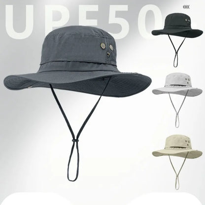 Wide Brim Waterproof Big Size 63-67cm Bucket Hats Men Summer UV Protection Sun Hat Foldable Chin Strap Hiking Cap Fishing Hat
