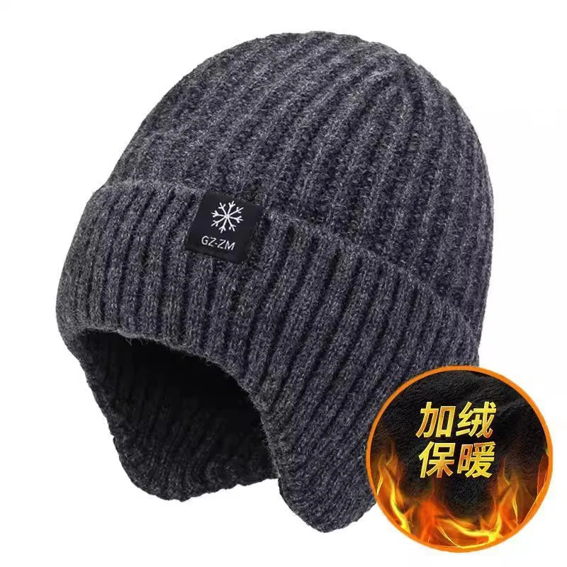 Men Winter Knitted Hat with Neck Scarf Plush Warmth Peaked Cap Earmuff 2025 Fashion Faux Fur Bomber Hats Cycling Ear Protection