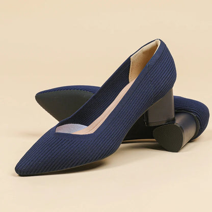 Women's high heels, pointed knit breathable and comfortable shoes (5cm high), new for autumn 2024