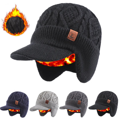 New Unisex Winter Hat Plush Fur Lined Warm Earflap Cap Stylish Soft Beanie Hat  Outdoor Thick Ski Sports Knitted Hat