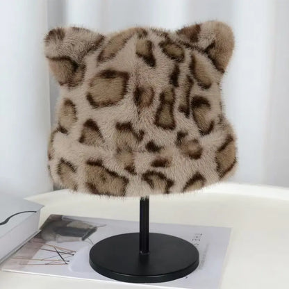 New Korean Winter Imitation Fur Bucket Hat Fashion for Women Warm Plush Ear Protection Fisherman Hats Outdoor Cute Panama Cap