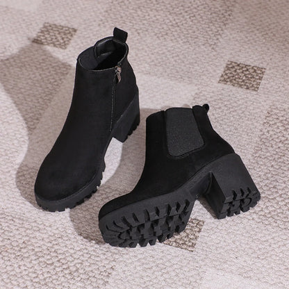 2024 Women Designer Elegant Platform Round Toe Zipper Ankle Boots Women Autumn Winter Comfy Platform Short Boots Shoes for Women