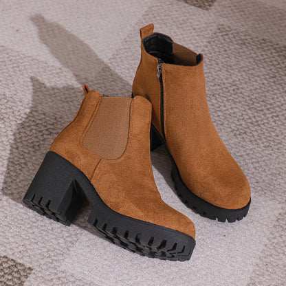 2024 Women Designer Elegant Platform Round Toe Zipper Ankle Boots Women Autumn Winter Comfy Platform Short Boots Shoes for Women