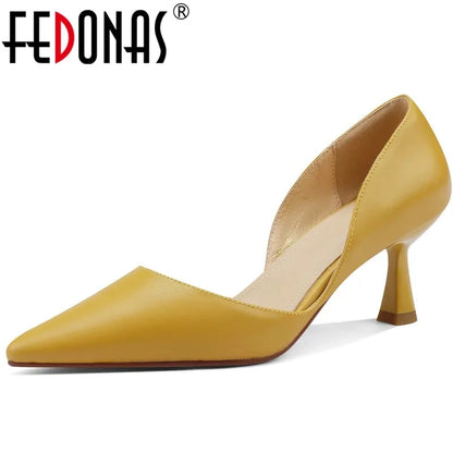 FEDONAS Basic Women Pumps Spring Summer Dress Office Ladies Pointed Toe Thin Heels Genuine Leather Shoes Woman Fashion Elegant