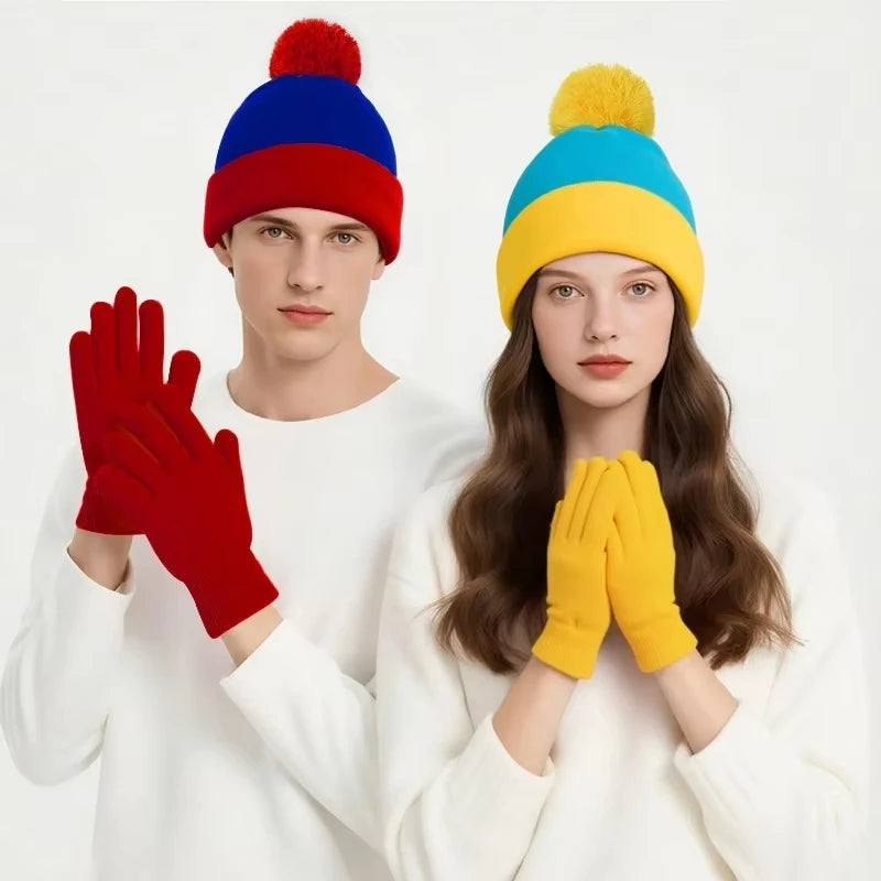 2pc Christmas Cosplay Funny Beanie Hat and Gloves,Unisex Winter Warm Classic Knitted Hat,Halloween,new Year Costume Accessories