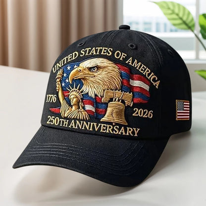 United States 250th Anniversary Cap Adjustable Washed Cotton Baseball Cap Vintage Tribute Eagle Printed Patriotic Trucker Hat