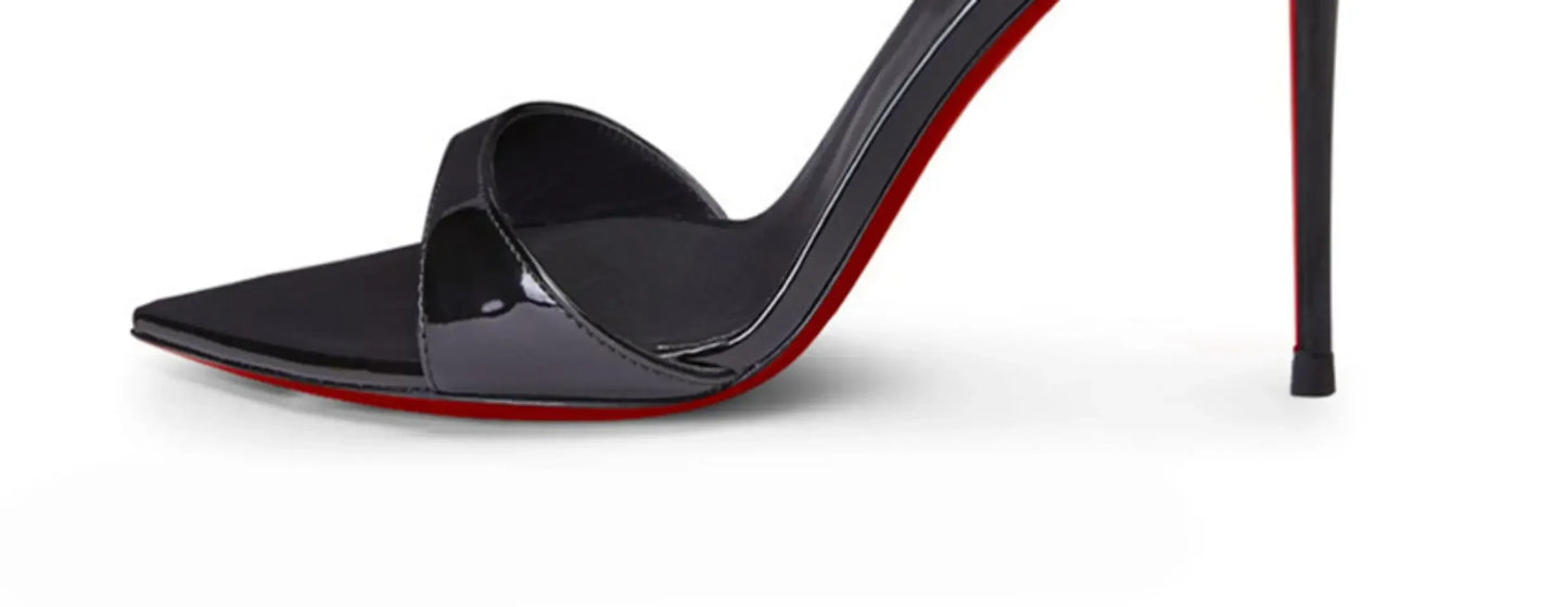 Pointed black nude high heels, women's super high heels, sandals, slim heels, temperament, wearing half slippers 33-46