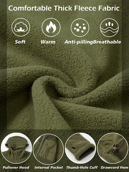 Men's Tactical Fleece Jacket Winter Warm Full Zip Military Hoodies Multi-Pockets Hiking Hunting Outdoor Coats