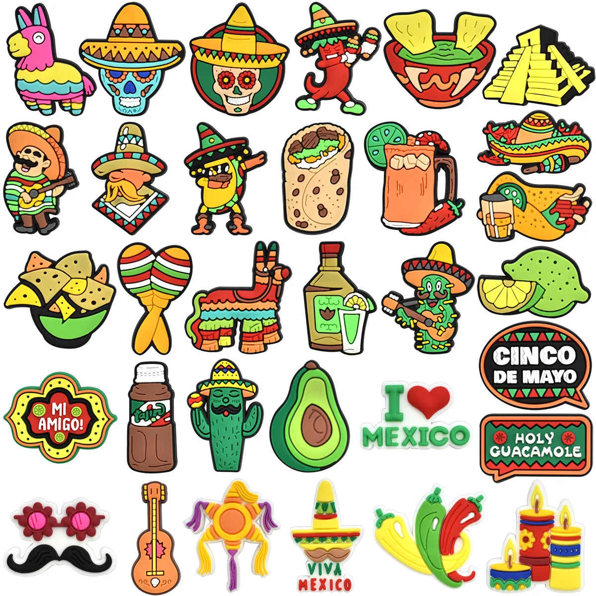 mexico series PVC shoe Charms Slippers Buckle combination Fit Wristbands accessories Decoration Bands gift unisex party