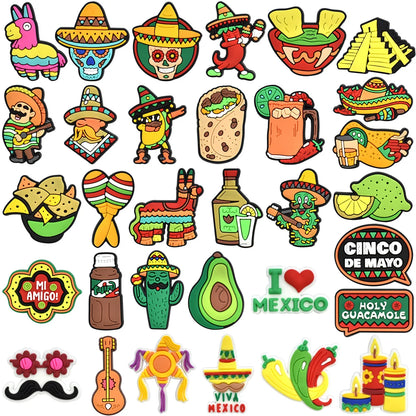 mexico series PVC shoe Charms Slippers Buckle combination Fit Wristbands accessories Decoration Bands gift unisex party