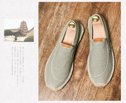 Mens Casual Vintage Loafers Flat Hemp Bottom Fishermen Shoes Driving Soft Shoes Holiday Beach Sailing Bohemian Autumn Size 38-45