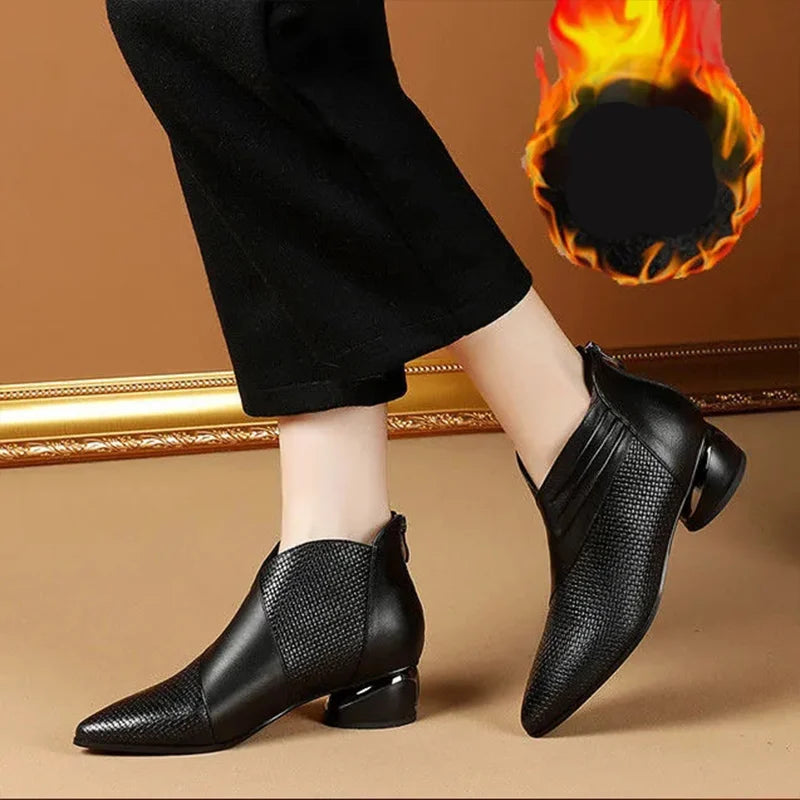 2024 Fashion Luxury Leather Ankle Boots Womens Pointed Toe Sneakers Autumn Shoes Ladies Office Low Heels