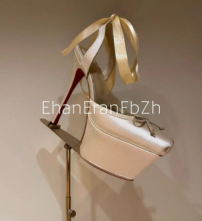 European and American Summer Women's Thick Bottom Stiletto Sandals Square Headband Butterfly Wedding Party Ballet High Heels