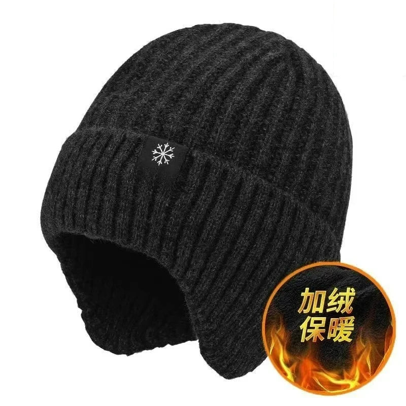 Men Winter Knitted Hat with Neck Scarf Plush Warmth Peaked Cap Earmuff 2025 Fashion Faux Fur Bomber Hats Cycling Ear Protection